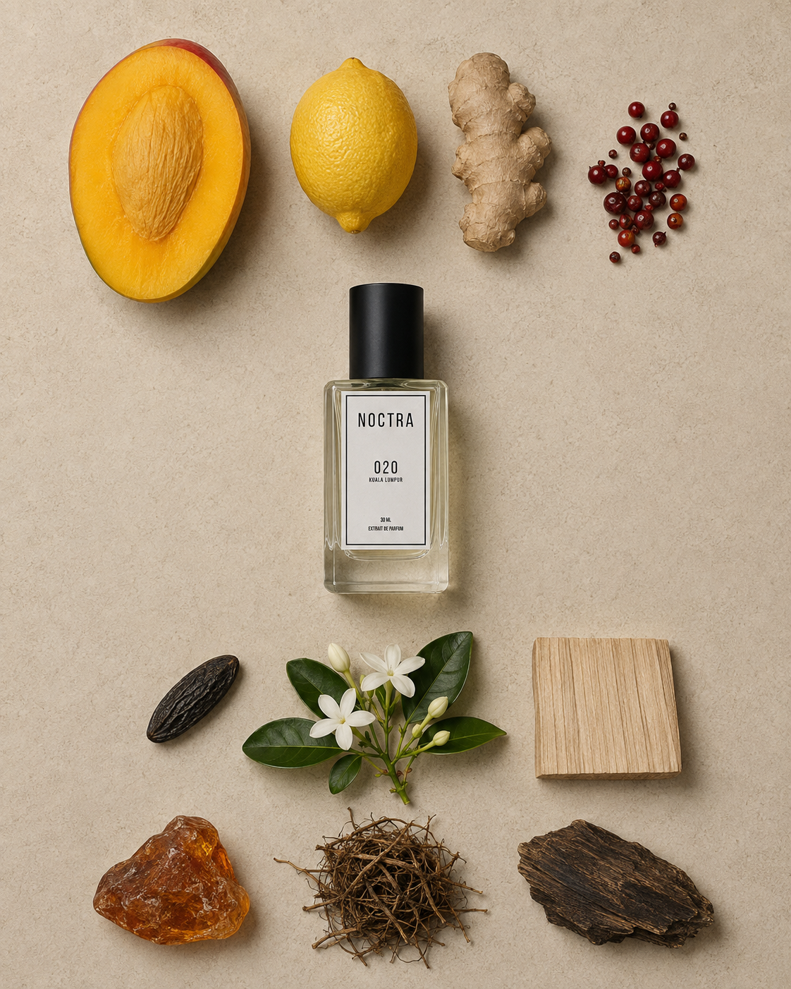 NOCTRA 020 — Fruity & Warm · Mango, Ginger, Amber